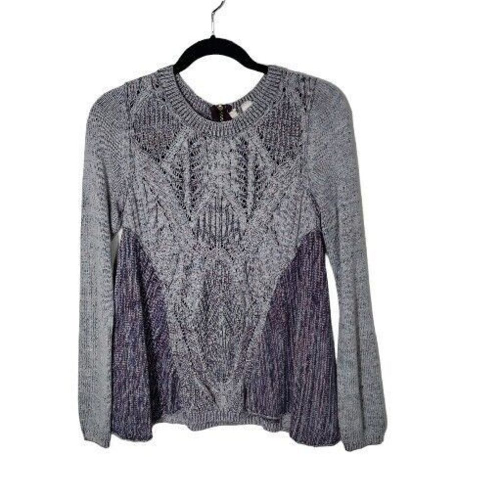 Anthropologie Gray & Charcoal Cable-Knit Scoop Neck Sweater